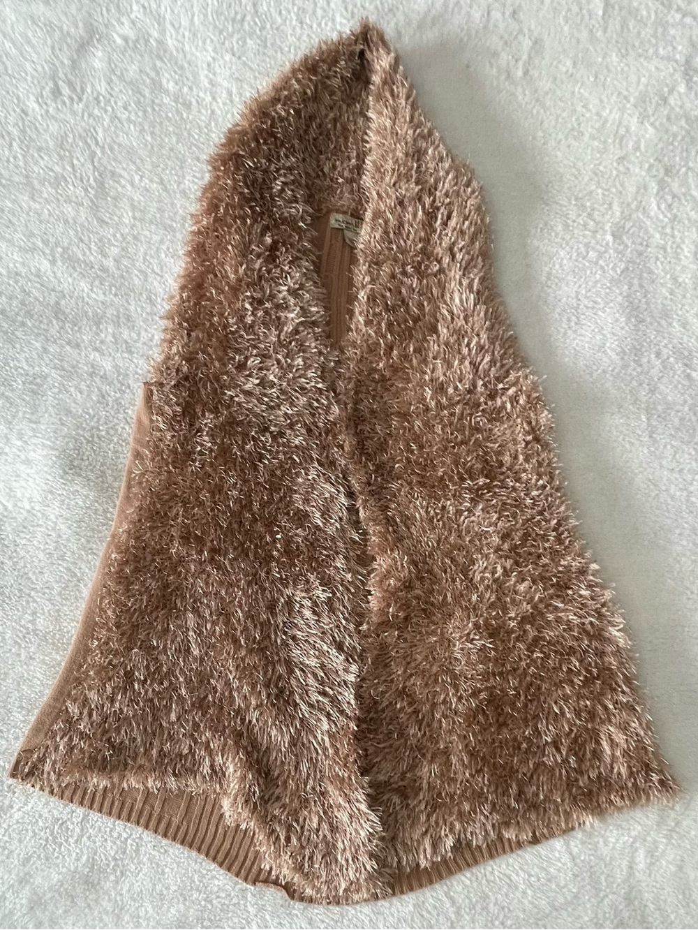 One World Faux Fur Shaggy Open Front Sweater Vest Taupe Brown Size, XL